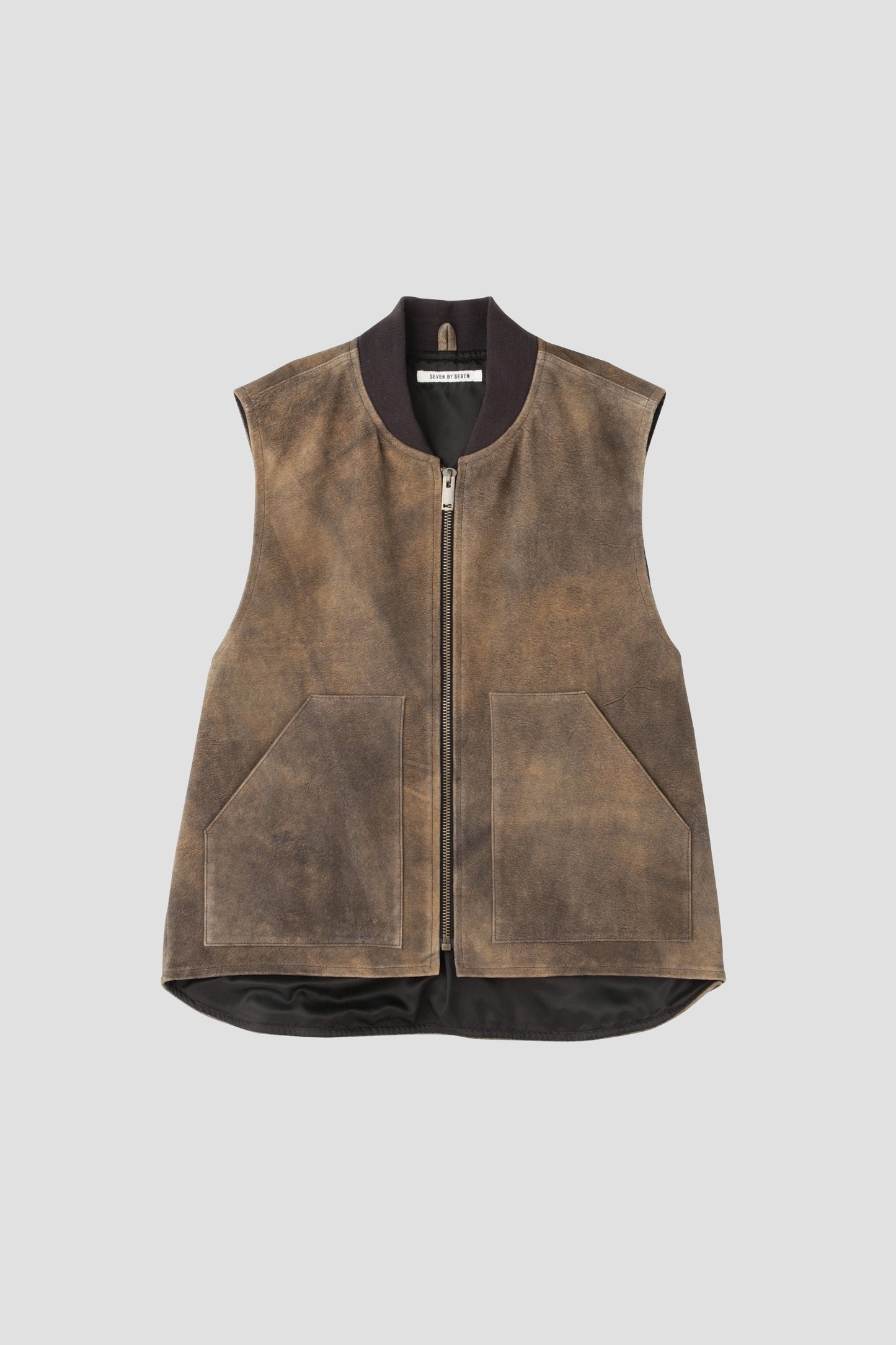 LEATHER WORK VEST - Goat suede Antique finish -