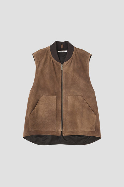 LEATHER WORK VEST - Goat suede Antique finish -