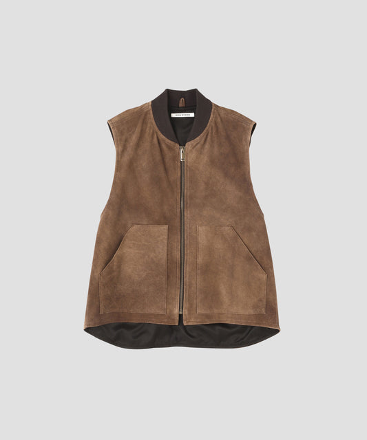 LEATHER WORK VEST - Goat suede Antique finish -