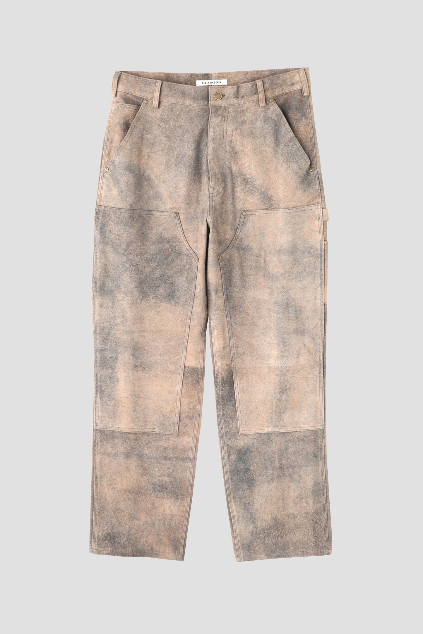 LEATHER DOUBLE KNEE PANTS - Goat suede Antique finish -