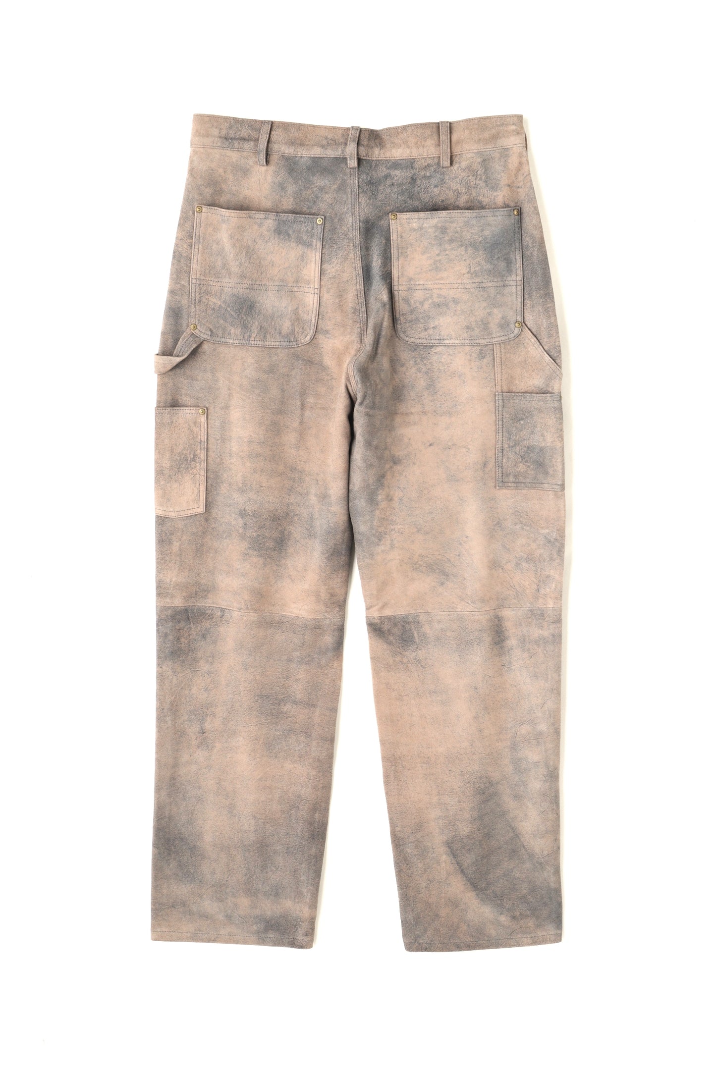 LEATHER DOUBLE KNEE PANTS - Goat suede Antique finish -