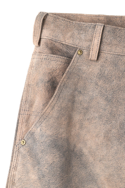 LEATHER DOUBLE KNEE PANTS - Goat suede Antique finish -