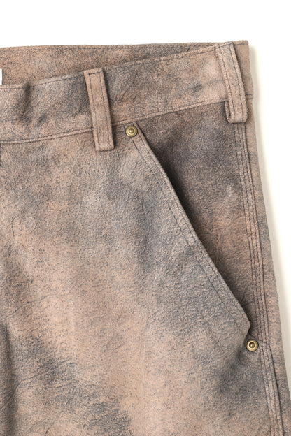 LEATHER DOUBLE KNEE PANTS - Goat suede Antique finish -