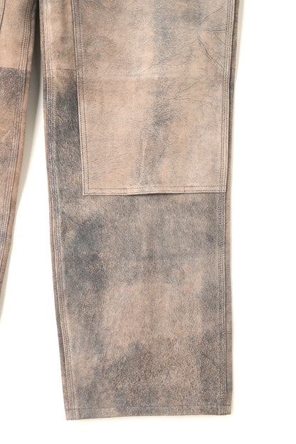 LEATHER DOUBLE KNEE PANTS - Goat suede Antique finish -