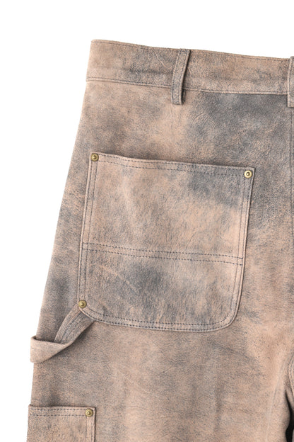 LEATHER DOUBLE KNEE PANTS - Goat suede Antique finish -