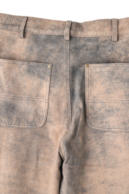 LEATHER DOUBLE KNEE PANTS - Goat suede Antique finish -