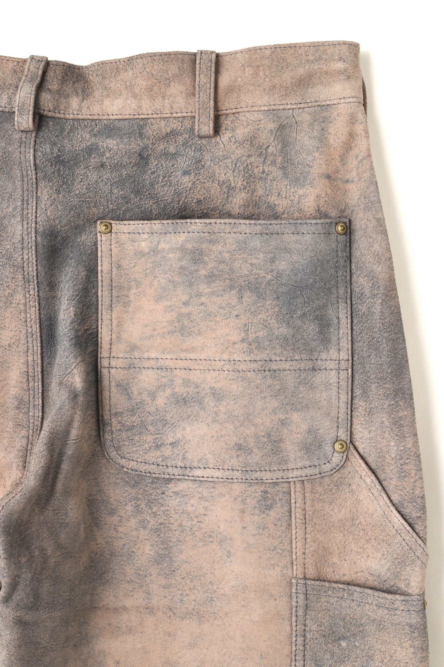 LEATHER DOUBLE KNEE PANTS - Goat suede Antique finish -