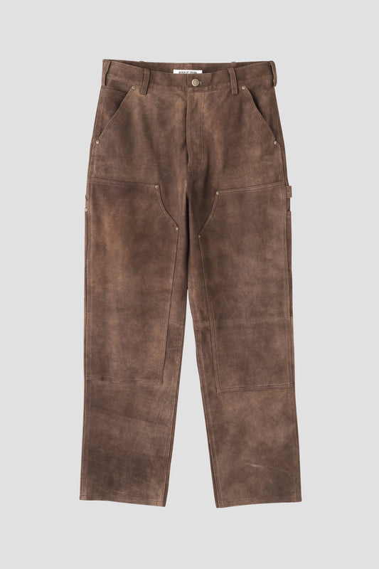 LEATHER DOUBLE KNEE PANTS - Goat suede Antique finish -