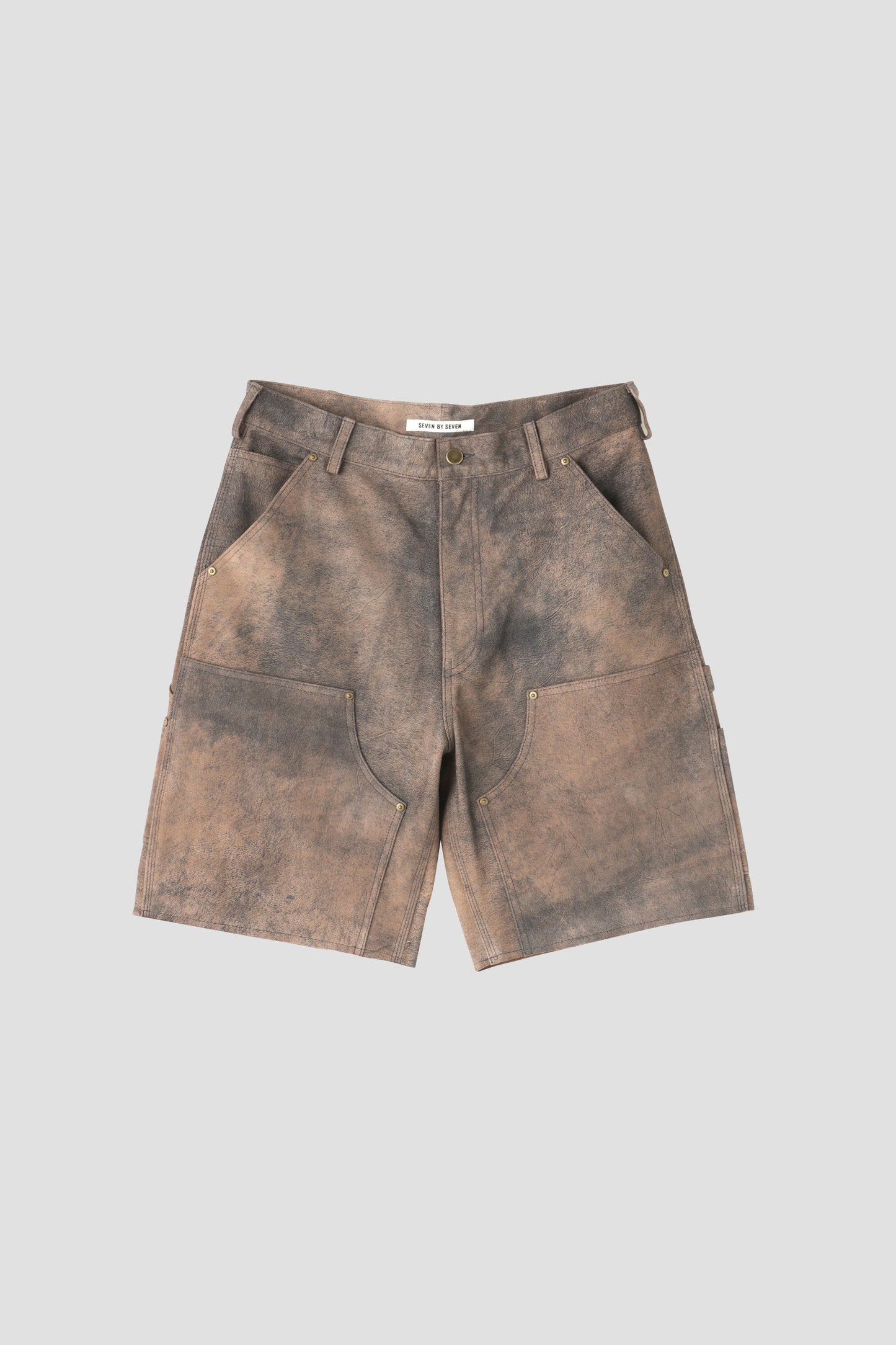 LEATHER DOUBLE KNEE SHORT PANTS - Goat suede Antique finish -