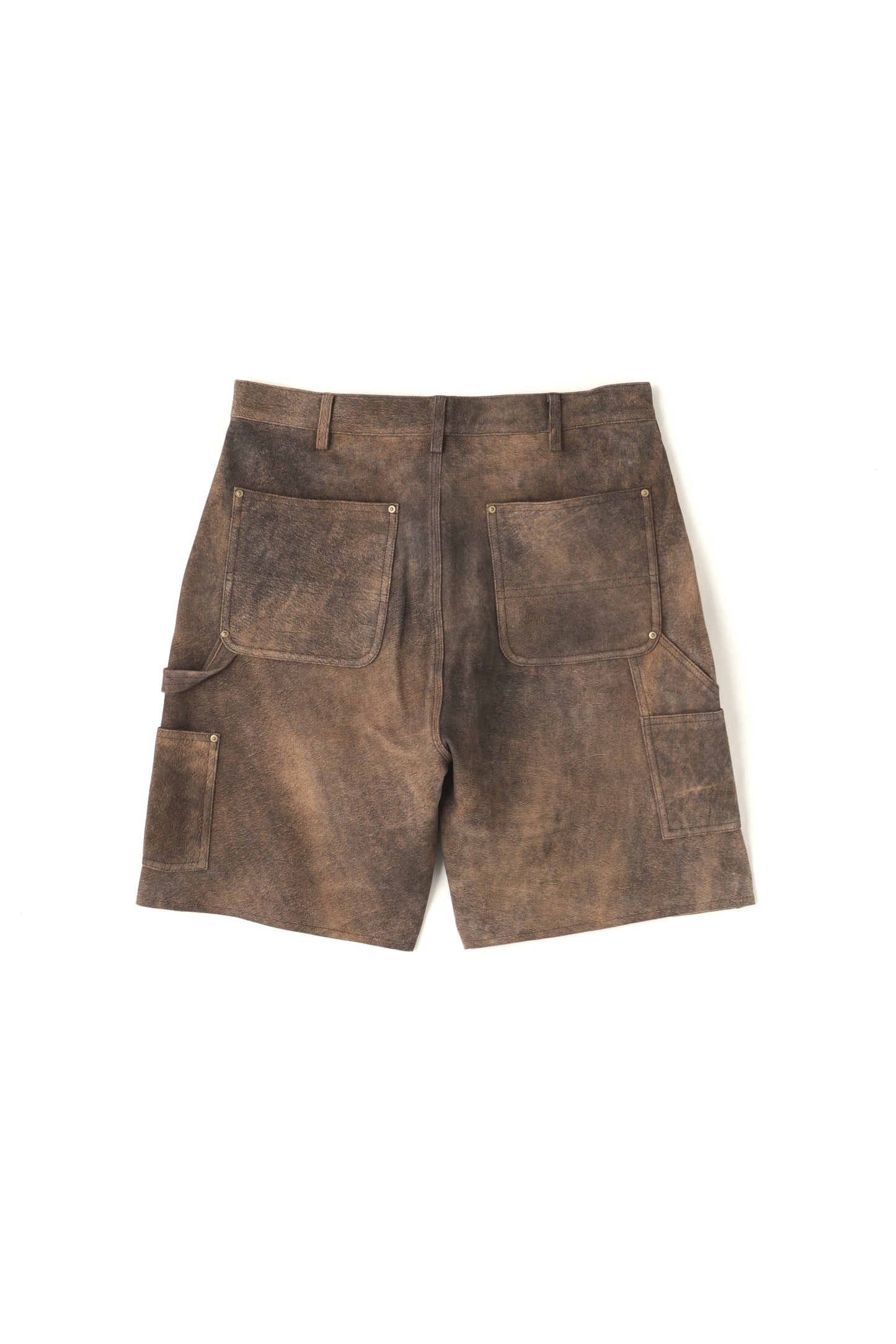 LEATHER DOUBLE KNEE SHORT PANTS - Goat suede Antique finish -