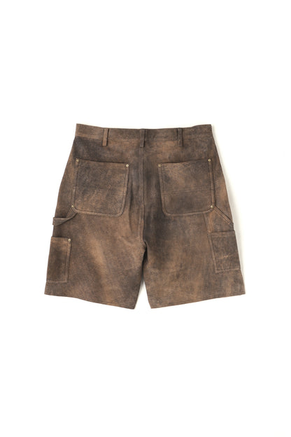 LEATHER DOUBLE KNEE SHORT PANTS - Goat suede Antique finish -