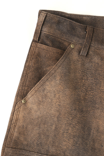 LEATHER DOUBLE KNEE SHORT PANTS - Goat suede Antique finish -