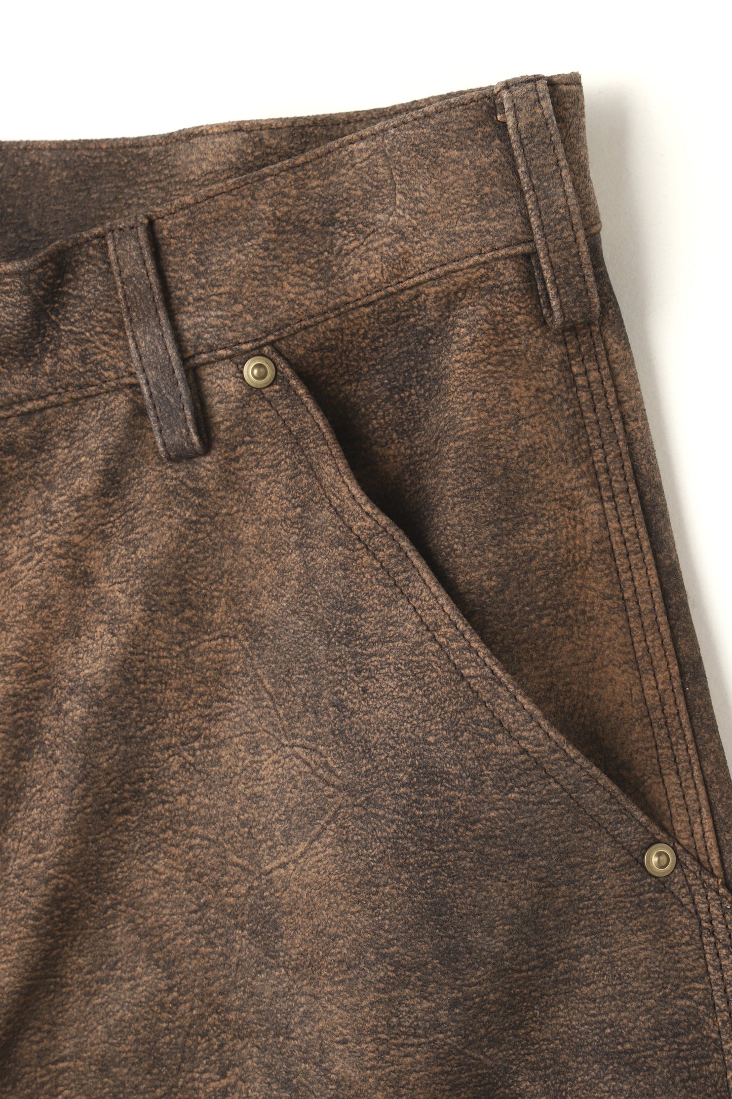 LEATHER DOUBLE KNEE SHORT PANTS - Goat suede Antique finish -