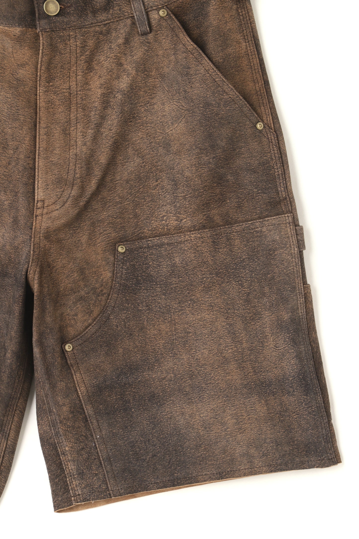 LEATHER DOUBLE KNEE SHORT PANTS - Goat suede Antique finish -