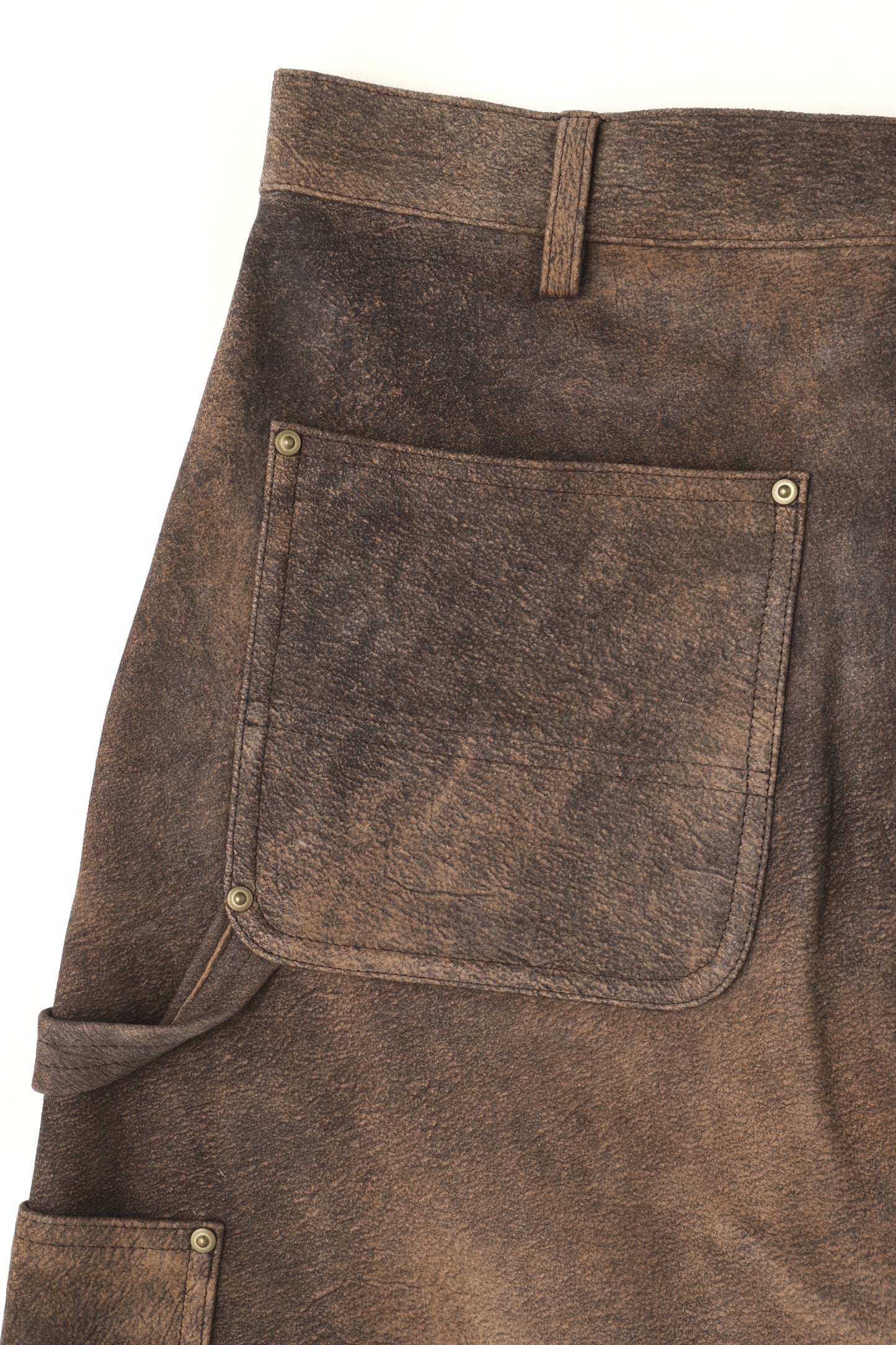 LEATHER DOUBLE KNEE SHORT PANTS - Goat suede Antique finish -