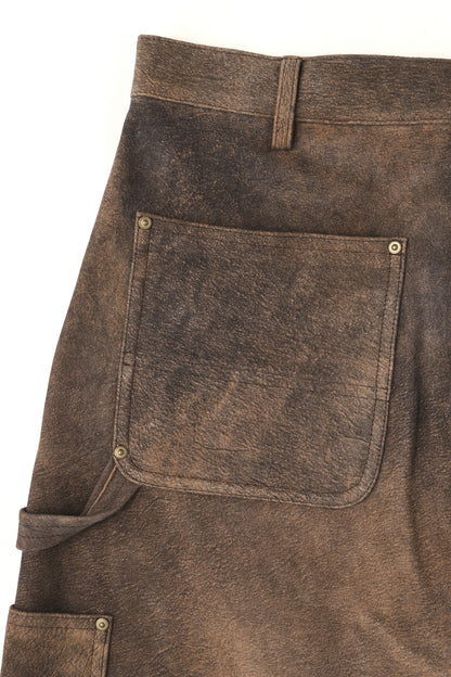 LEATHER DOUBLE KNEE SHORT PANTS - Goat suede Antique finish -