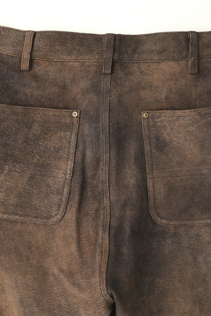 LEATHER DOUBLE KNEE SHORT PANTS - Goat suede Antique finish -