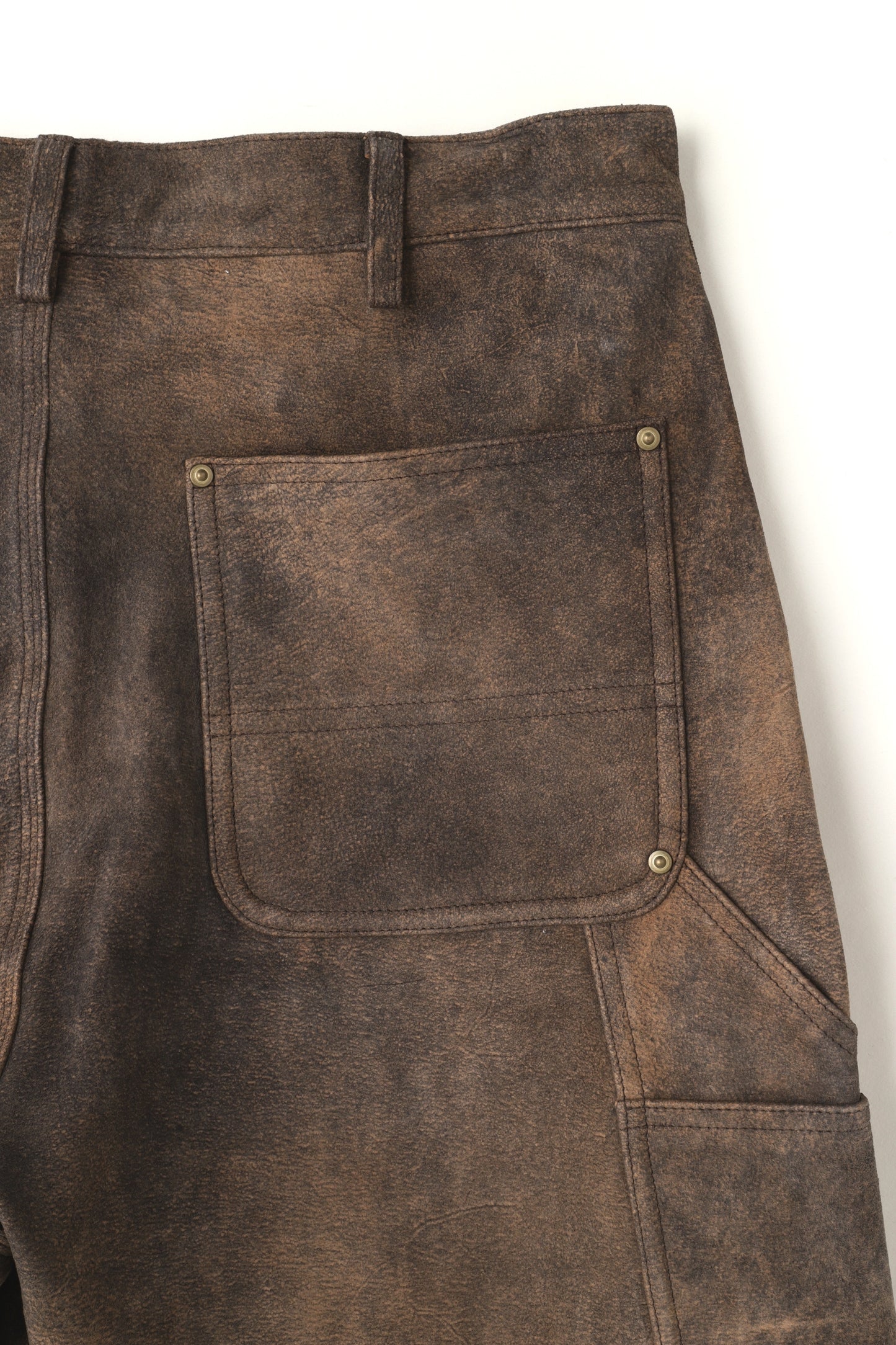 LEATHER DOUBLE KNEE SHORT PANTS - Goat suede Antique finish -