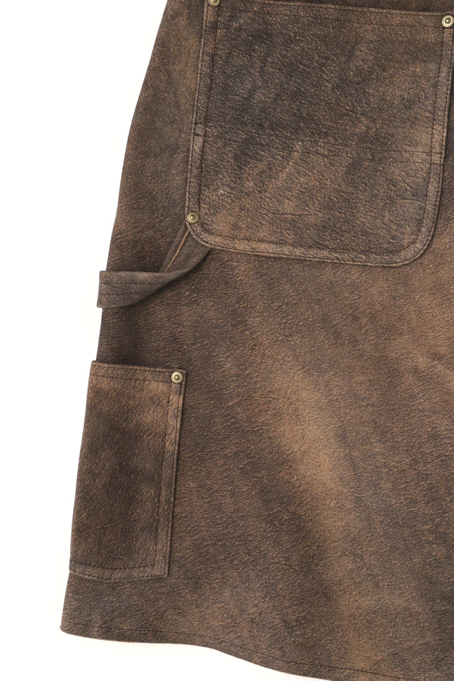 LEATHER DOUBLE KNEE SHORT PANTS - Goat suede Antique finish -