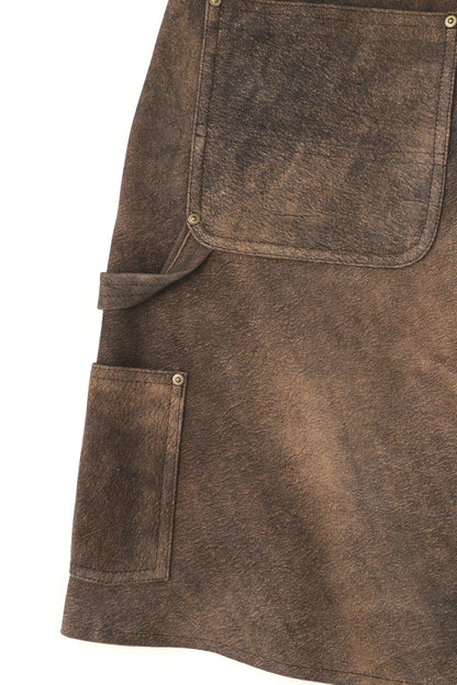 LEATHER DOUBLE KNEE SHORT PANTS - Goat suede Antique finish -