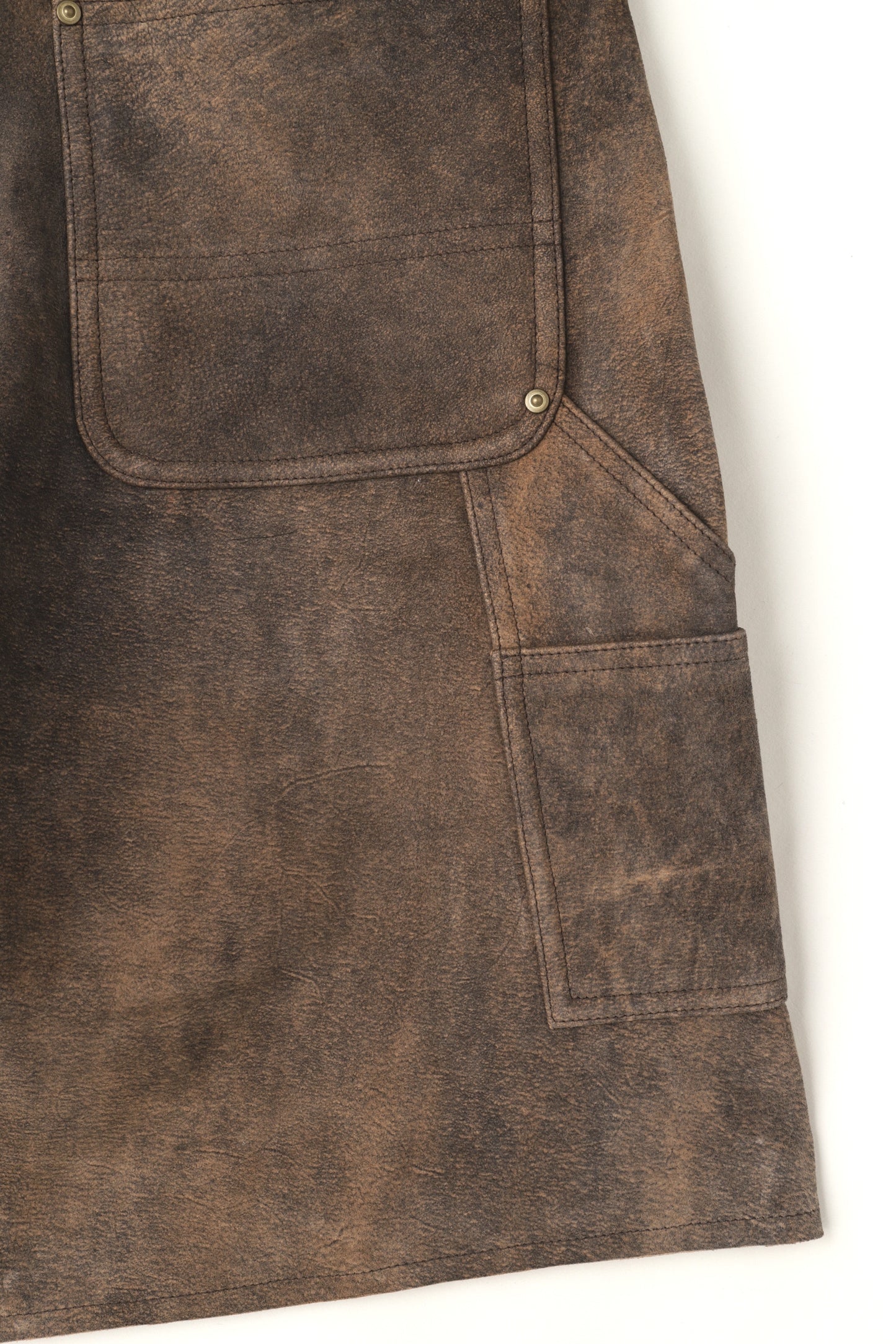 LEATHER DOUBLE KNEE SHORT PANTS - Goat suede Antique finish -