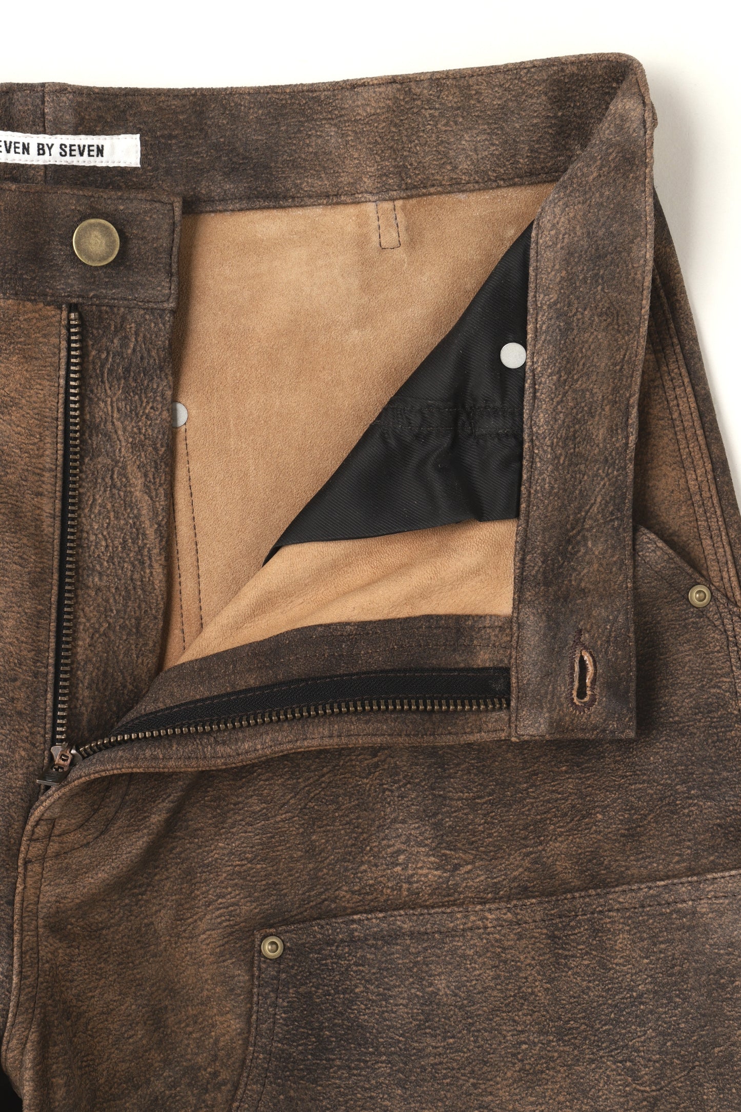 LEATHER DOUBLE KNEE SHORT PANTS - Goat suede Antique finish -