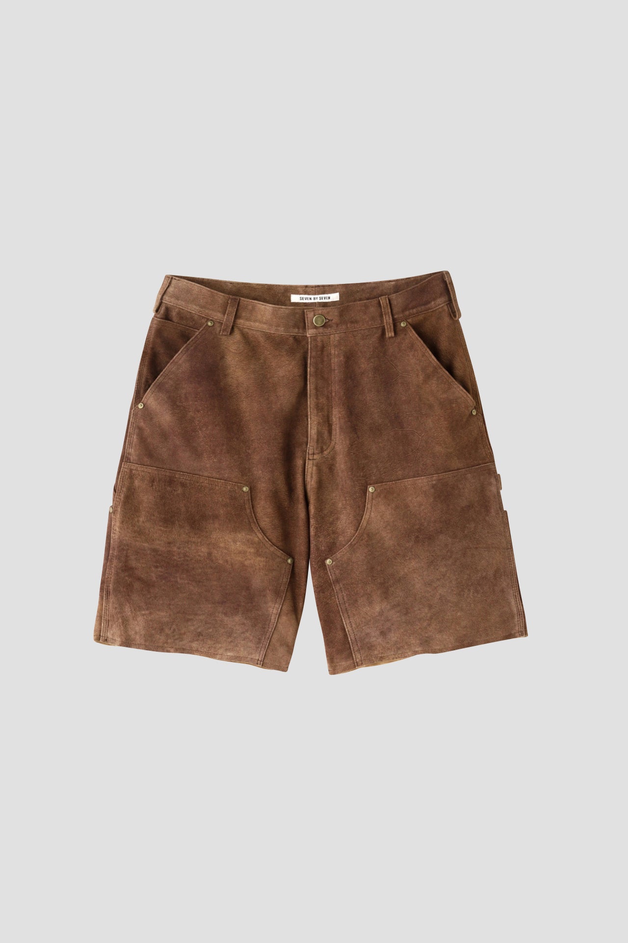 LEATHER DOUBLE KNEE SHORT PANTS - Goat suede Antique finish -