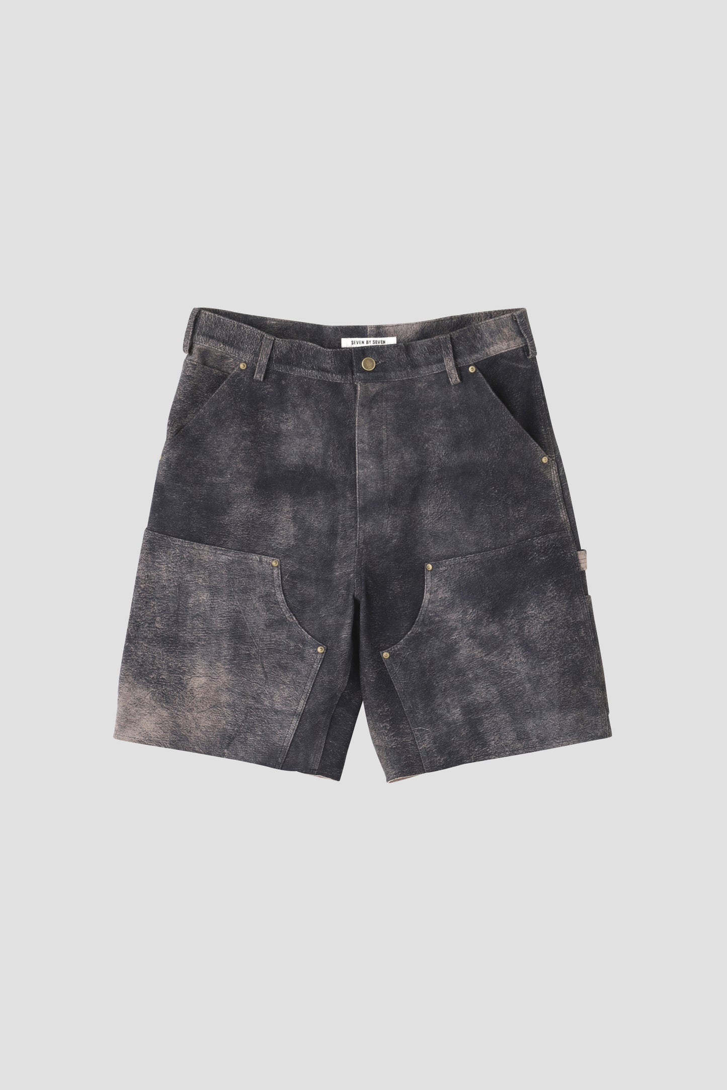 LEATHER DOUBLE KNEE SHORT PANTS - Goat suede Antique finish -