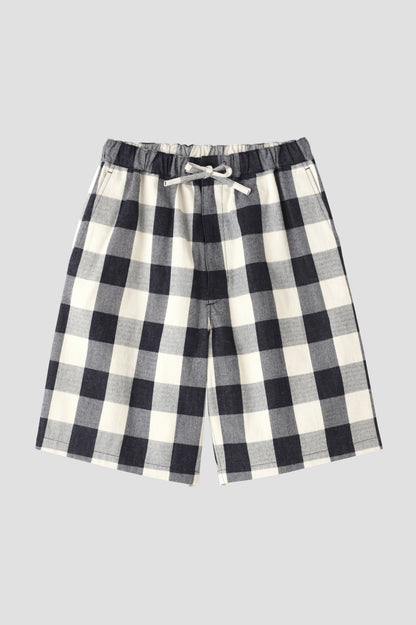 BUFFALO CHECK WIDE SHORT PANTS - Discharge printing -