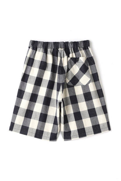 BUFFALO CHECK WIDE SHORT PANTS - Discharge printing -