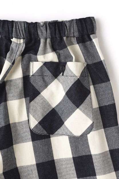 BUFFALO CHECK WIDE SHORT PANTS - Discharge printing -