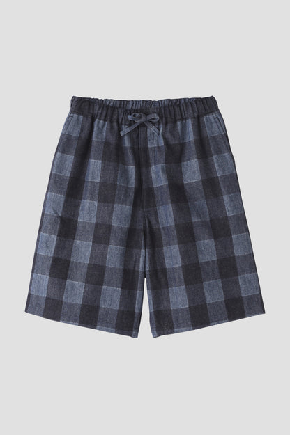 BUFFALO CHECK WIDE SHORT PANTS - Discharge printing -