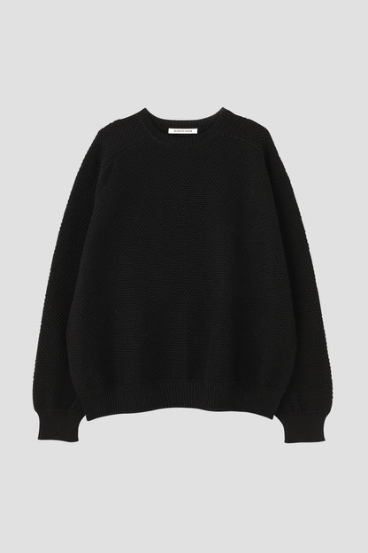 CREW NECK LINEN KNIT SWEATER - Moss stitch -