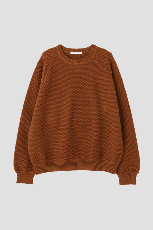 CREW NECK LINEN KNIT SWEATER - Moss stitch -