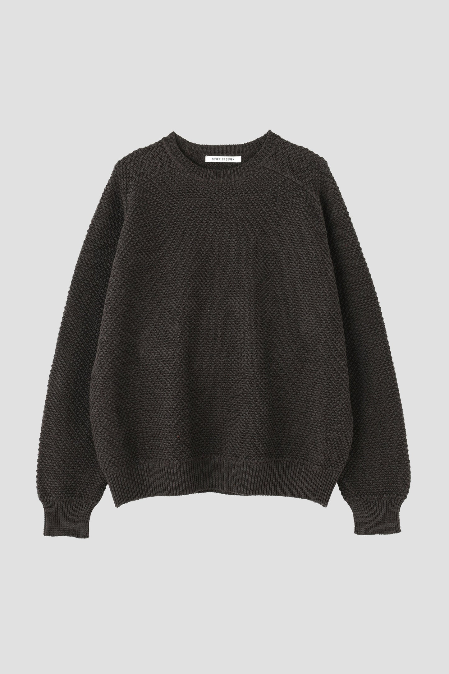 CREW NECK LINEN KNIT SWEATER - Moss stitch -