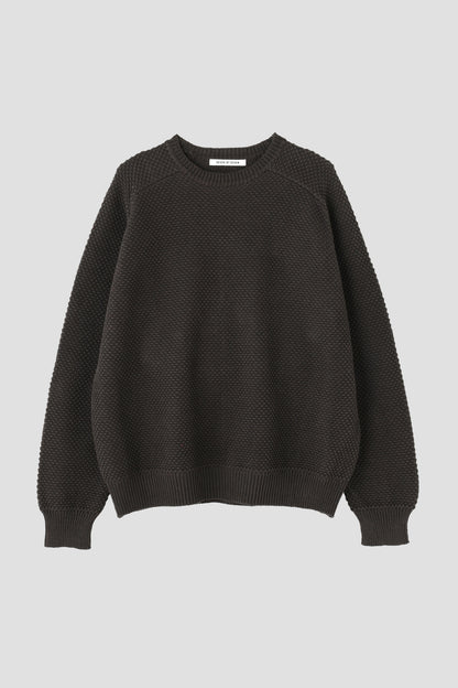 CREW NECK LINEN KNIT SWEATER - Moss stitch -