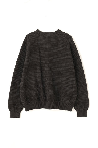 CREW NECK LINEN KNIT SWEATER - Moss stitch -