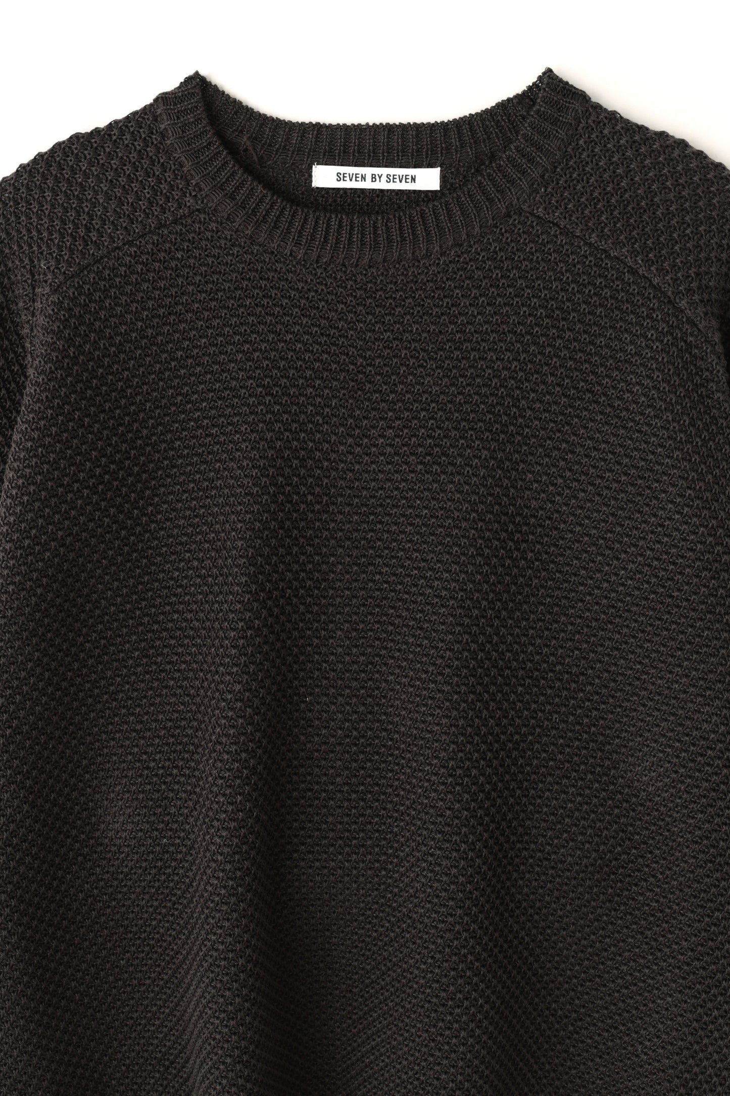 CREW NECK LINEN KNIT SWEATER - Moss stitch -
