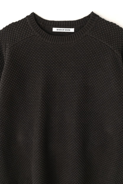 CREW NECK LINEN KNIT SWEATER - Moss stitch -