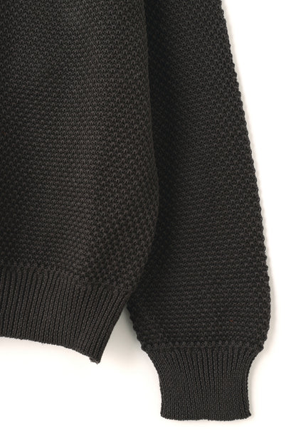 CREW NECK LINEN KNIT SWEATER - Moss stitch -