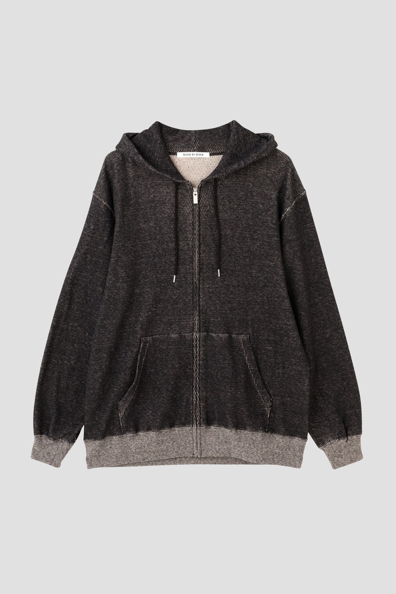 FULL ZIP THERMAL HOODIE - Mixed “UNSTAINED” yarn -