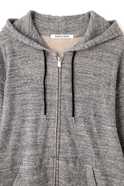 FULL ZIP THERMAL HOODIE - Mixed “UNSTAINED” yarn -