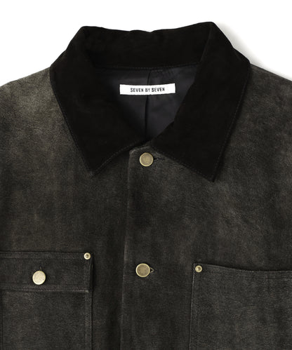 LEATHER MICHIGAN CHORE COAT ‐Goat suede Antique finish‐