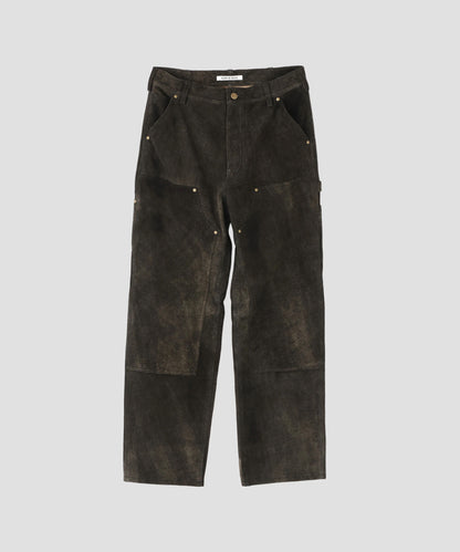 LEATHER DOUBLE KNEE PANTS ‐Goat suede Antique finish‐