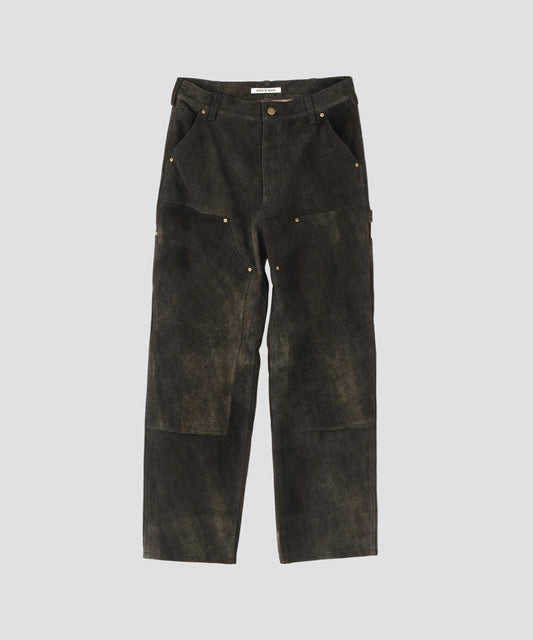 LEATHER DOUBLE KNEE PANTS ‐Goat suede Antique finish‐