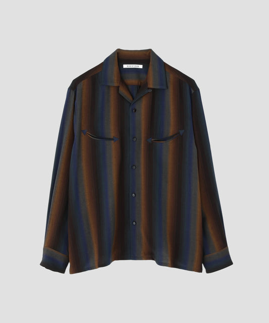 SMILE POCKET OPEN COLLAR SHIRTS ‐Wool Rayon Gradetion stripe‐