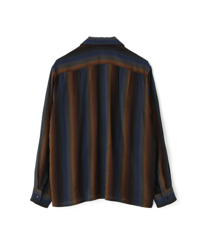 SMILE POCKET OPEN COLLAR SHIRTS ‐Wool Rayon Gradetion stripe‐