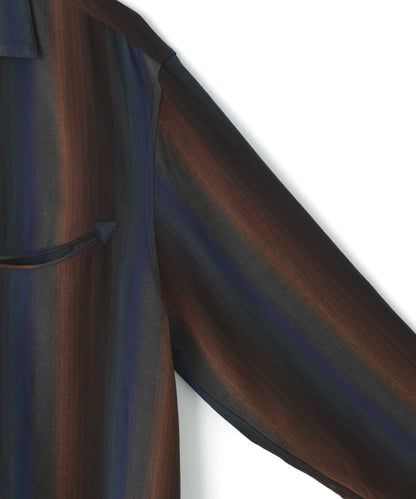 SMILE POCKET OPEN COLLAR SHIRTS ‐Wool Rayon Gradetion stripe‐