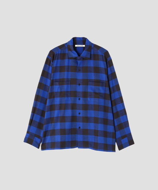 BUFFALO CHECK OPEN COLLAR SHIRTS ‐Cotton slub mix‐