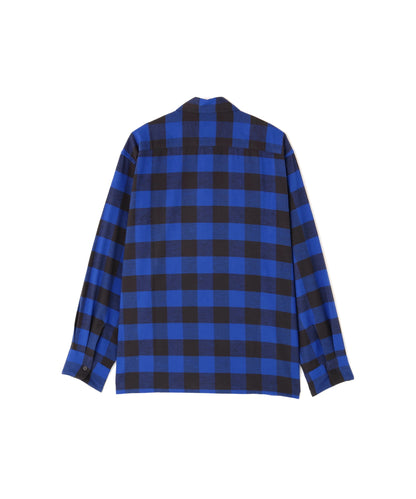 BUFFALO CHECK OPEN COLLAR SHIRTS ‐Cotton slub mix‐